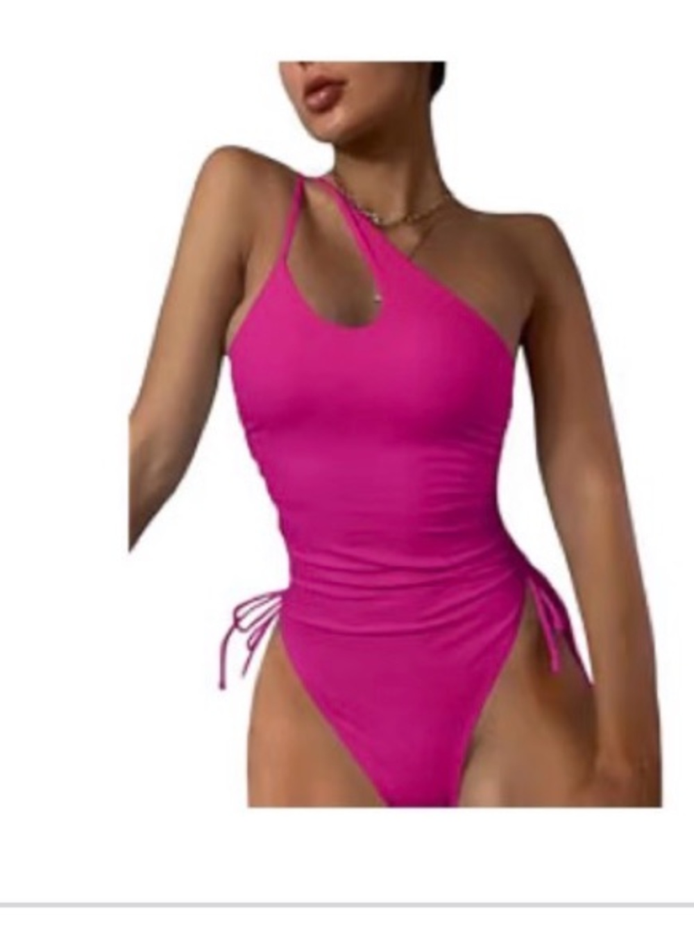 Asymmetric One-Shoulder Hot Pink Women's One-Piece Swimsuit